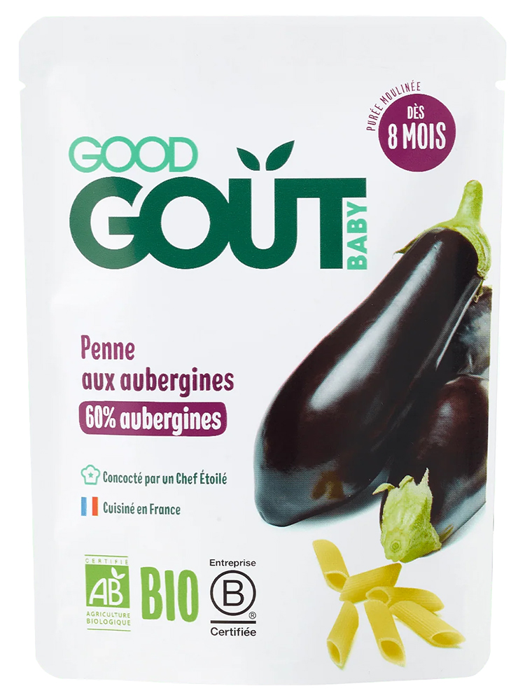 Pâtes penne aux aubergines pour bébé dès 8 mois - Bio - 190 g